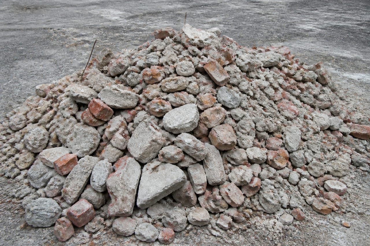 Broken concrete, brick and aggregate construction debris