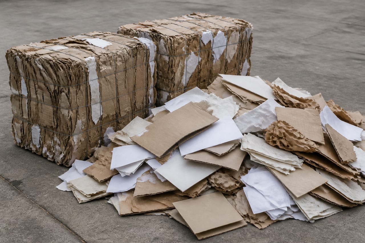 Baled and loose paper and cardboard recycling material